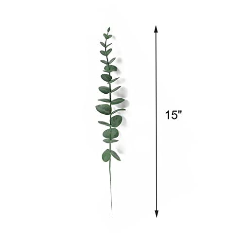 Image of Tinsow 26 Pcs Artificial Eucalyptus Stems Faux Eucalyptuses Real Touch Leaf Wedding Bouquet Centerpiece Filler Home Decor (Green, 26)