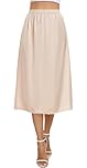 Vlazom Women's Satin Half Slips Lace Long Underskirt Soft Waist Slips for Under Dresses Long Skirt Petticoat,Nude,S