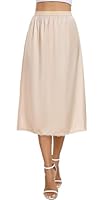 Vlazom Damen Satin Unterrock Lang Rock Petticoat mit Spitze Elastische Taille Halbe Slips für Unterkleider（L，Nude）