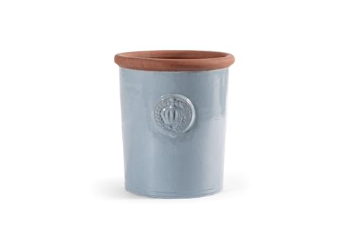 Teramico Vaso per piante con corona in gres porcellanato smaltato, 34 cm, 45 cm, assolutamente resistente al gelo e alle intemperie (grigio ottobre, 25 cm x 28 cm)