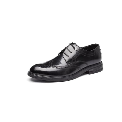 Sapato social masculino de couro legítimo Brogue Oxford estilo britânico negócios casual wingtip noivo sapatos, Preto, 41