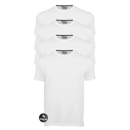 Kit 4 Camisetas Masculinas Básica Lisa Slim Algodão 30.1 Premium Cor:Branco:Branco:Branco:Branco;Tam