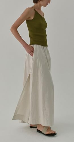 CHARTOU Women Retro Cotton Linen Skirt Side Split Summer Flowy Boho Maxi Skirt4