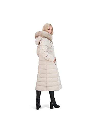 TAHARI Nellie Womens Removable Faux Fur Trim Long Down Coat Jacket Ivory Size L