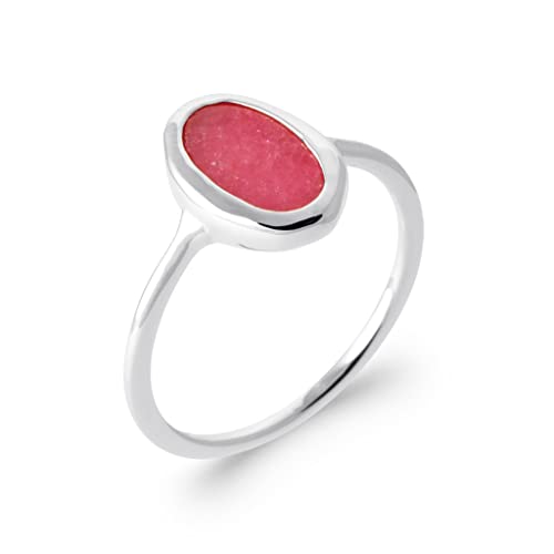 Bague en Argent 925 rhodié anti-ternissement ovale pierre rhodonite rouge