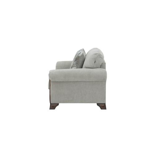 Image of Royaloak Amber Fabric Sofa 2 Seater | Soft Grey Upholstery with Thick Cushions | Designer Wooden Arm Panels and Wood Finish Skirting Legs | 2 Seater Sofa with Super Soft Cushions for Comfort