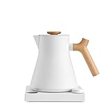 Fellow Corvo EKG Pro Electric Tea Kettle - Quick Heating, Precise Temperature Control Electric Kettle, Scheduling, Built-in Brew Timer for Boiling Water - Matte White with Maple Handle - 0.9 Liter