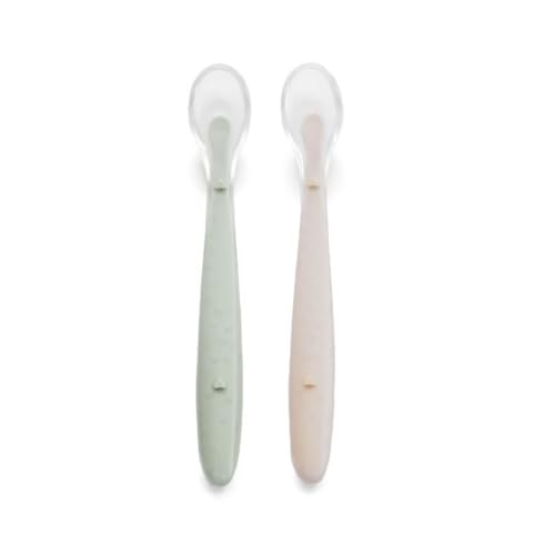 Jané Cucharas de Silicona Bebé, 2 pcs Cuchara Aprendizaje, Punta Silicona Blanda, Libre BPA, Apto Lavavajillas, Color Tropic
