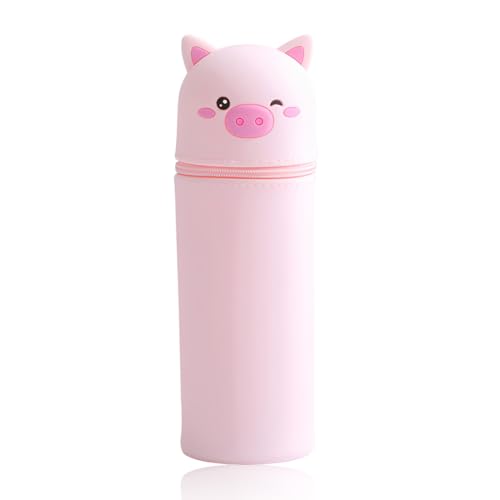 DEZP 1 Pieza Kawaii Estuche Para Legami Escolar Kawaii 2 En 1 De Silicona Blanda, 18,5 * 6.5 Cm Tema Animales Para Portabolígrafos De Mesa, Cremallera, Lápices De Colores Rotuladores (cerdito)