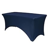 Your Chair Covers - Rectangular Fitted Stretch Spandex Table Cover, Navy Blue, 6' L