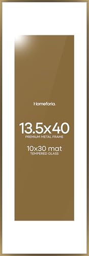 Image of Homeforia 13.5x40 Panoramic Frame Bronze, High End Metal 13.5x40 Brass Picture Frames with Mat 10x30 Photo, 13.5 x 40 Poster Frame Matted to 10 by 30, 40x13.5 Frame, Tempered Glass, Wall Kit, Set of 3