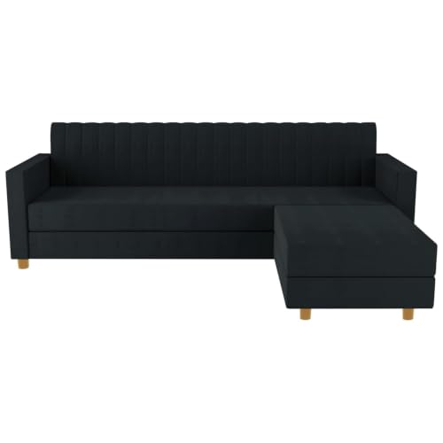 Image of Rosebell 3 + One Wooden L Shape Four Seater Sofa Set for Living Room Furniture Set| Sectional Couch & Compact Living Spaces & Office-Black-Color