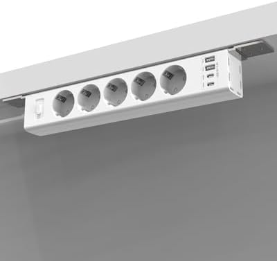 360° Montierbar Steckdosenleiste mit 4 USB Ports (2X USB-C), 2m Verlängerungskabel –Schraubbare Steckdosenleiste für Wand, Schreibtisch, Ecke und Untertischmontage