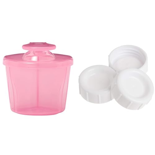 Image of Dr. Brown's Baby Formula Dispenser with Snap-On Lid for On-The-Go Feedings, Milk Powder Dispenser for Traveling with Infant, Pink + Travel Caps 3-Pack