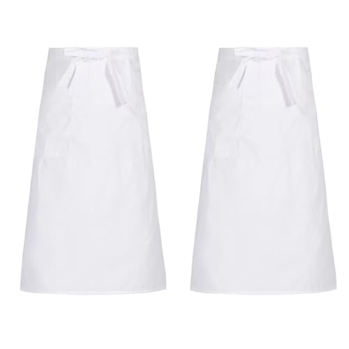 Granvoo 2 Piezas Delantal de Cintura, Medio Delantal con Bolsillos, Delantals Cintura Camarero, Mandil de Cocina, Delantals Cocina Hombre y Mujer (Blanco)