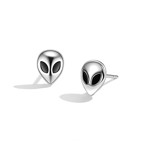 925 Sterling Silver Alien Earrings, Alien Stud Earrings Polished, Big Eye Space Aliens Statement Stud Earrings, Rave Earrings3