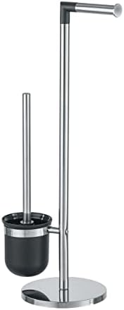 WENKO Stand WC-Garnitur Parus – 2in1 Mit Papierhalter & Bürstenhalter, Edelstahl/Schwarz, 25,5x57x16,5 Cm