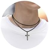 Cross Necklace for Men - 14K Gold Silver Black Plated Stainless Steel Layered Cross Chain Crucifix Necklace Cuban Link Herringbone Chain Box Chain Cross Pendant Fashion Jewelry Gifts 16 18 20 22 24 Inches