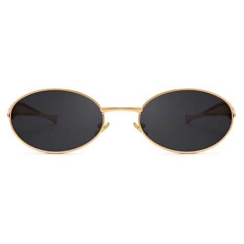 Retro Oval Small Sunglasses for Women Men - Trendy Vintage Gold Metal Sun Glasses3
