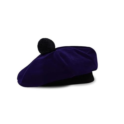 Image of Scottish Tam O' Shanter Hat Tartan Bonnet Pom Pom Wool Flat Cap One Size