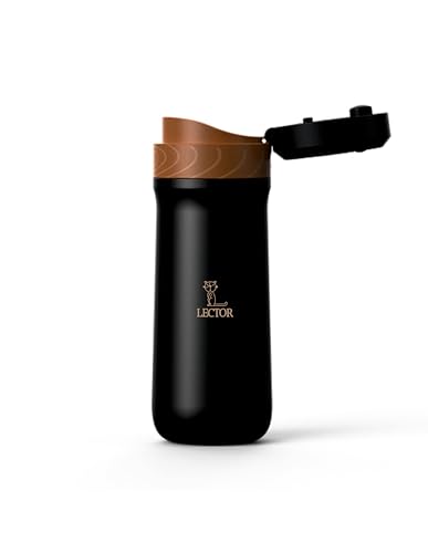 Image of LECTOR French Press Travel Coffee Maker |Double Mesh Steel Filter for Smooth Brew |Portable, Compact & Lightweight | Spill-Proof, Ideal for all Office Goers, Use at Home, Office & Travel (BLACK) 320ML
