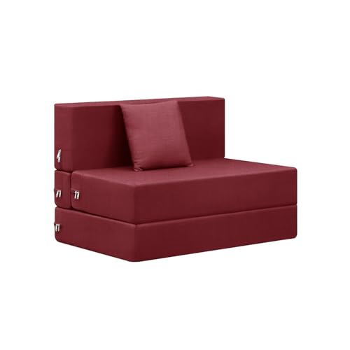 Image of Rosebell One Seater Foldable Sofa Cum Bed (3x6 Feet) Jute Fabric, Washable Removable Cover, | Space Saving Convertible Sofa Bed for Home, Office & Guests - Red