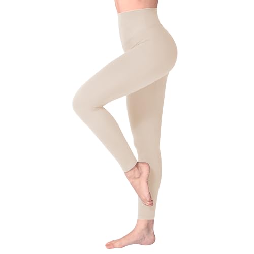 SINOPHANT Leggings Damen High Waist - Blickdicht Leggins mit Bauchkontrolle für Sport Yoga Gym(1 Beige-2,S-M)