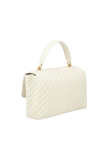 Pinko Love Lady Puff, bolso de piel blanca, acolchado Chevron, 23,5 x 15 x 7,5 cm, correa ajustable