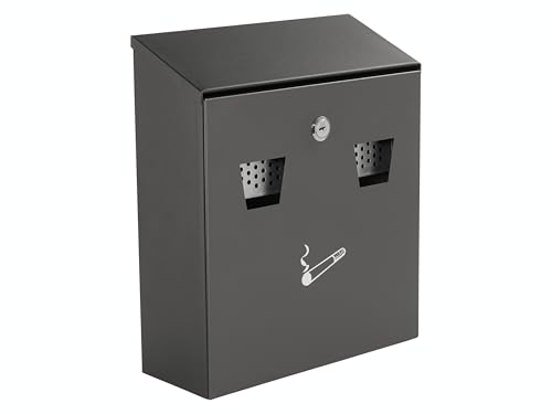 The Workplace Depot Wall Mounted Smoking Bin, Black Heavy Duty Steel Outdoor Cigarette Ash Bin for Public Areas, Pubs, Clubs, Restaurants