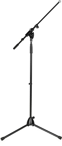 K&M König & Meyer 21075.500.55 Tripod Microphone Stand - Adjustable Telescoping 1-Piece Boom Arm - Professional Grade - Heavy Duty with Folding Leg Base - German Made - Black