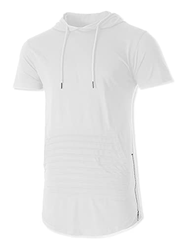 Hat and Beyond Mens Longline Hipster T Shirt Short Sleeve Athletic Casual Variety Vintage Y2K Hooded Distressed Top2