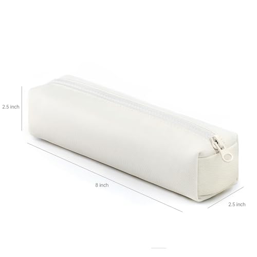 Image of Pencil Case, Simple Pencil Pouch Pure Color Pen Storage Box Office Stationary Storage Bag Pen Pouch Holder with Zipper - Creamy White