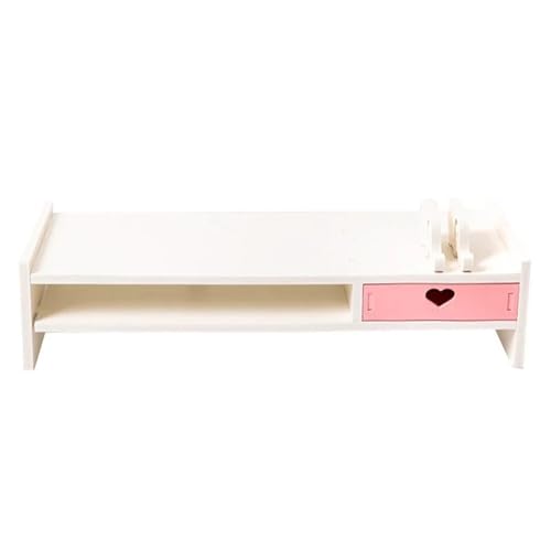 Support d'écran rose et blanc avec 2 tiroirs de rangement cœur pour bureau