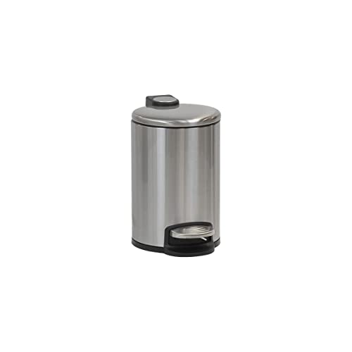 CALITEK 3 Litre Bathroom Pedal Waste Bin Stainless Steel Soft Close Lid Removable Inner Bucket Hands Free Operation (Silver)