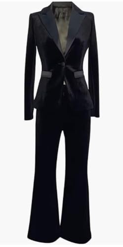 Women's Velvet Suit for Work Professional, 2-Piece Office Work Tuxedos, One Button Jacket and Pants Set2