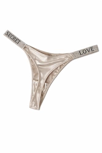 Image of Sleek Lift Sexy Low-Rise Satin Thong with Rhinestone Waistband, Special Feature: Low Cut Style