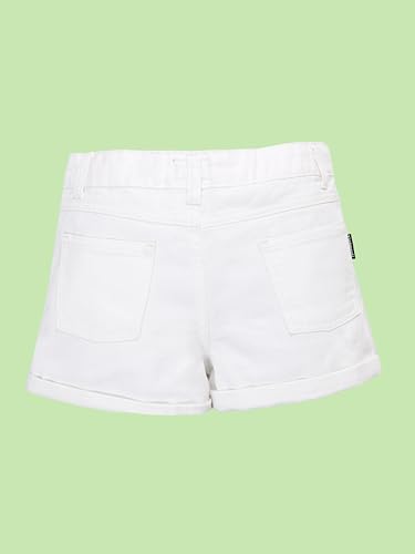 Image of KiddoPanti Girls Tight Length Rollup Denim Shorts with Lavender and Pink 3D Crochet Flowers