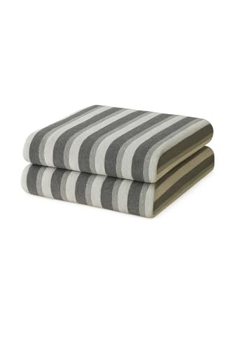 Image of Cortina Stripe Printed Microfiber Towels for Bath Large Size-Super Soft Coral Fleece Bathing Towel with Hook Quick Dry Super Absorbent-Bath Towel for Men and Women-70x140 cm [ Grey ]