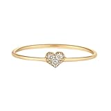 Anillo de mujer, anillo de mujer moisanita con corazón de oro amarillo 9 K/14 K con moissanita redonda, 20, Oro amarillo de 9 quilates, Moissanita