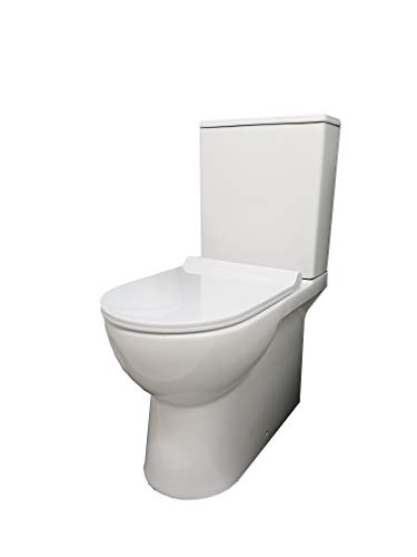 Inodoro JHUNO Compacto De Dos Piezas. Diseño Exclusivo y Moderno. De Cerámica Blanca. Salida Dual. Ahorro Agua Con Mecanismo Economizador 3/6. Tapa Y Asiento en ABS