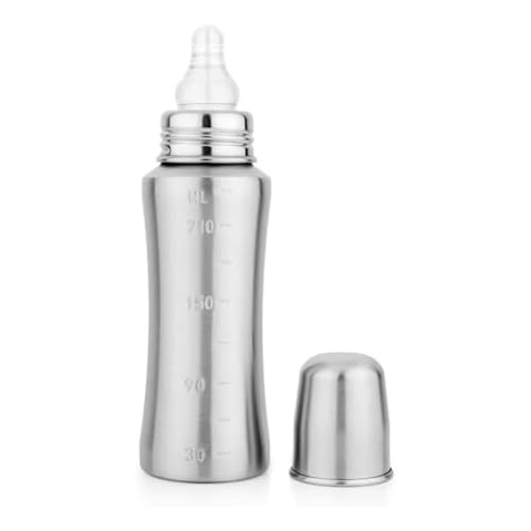 Bon aPetite Stainless Steel Baby Feeding Bottle | 250 ML | 304 18/8 Stainless Steel | Medical Grade Silicone Nipple | Toxin Free Feeding Bottle | 100% BPA Free | Dishwasher Safe Cover