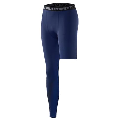 Pantalones ajustados para hombre de compresión pierna única deporte entera larga atlética capa íntima individual 3/4 medias deportivas Basket base secado rápido playa correr leggings, turquesa, L