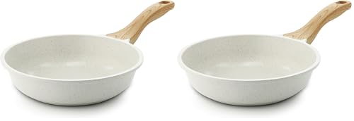 Image of SENSARTE Nonstick Ceramic Frying Pan Skillet, 8-Inch Omelet Pan, Healthy Non Toxic Chef Pan, Induction Compatible Egg Pan with Heat Resistant Handle, PFAS-Free, White (Pack of 2)