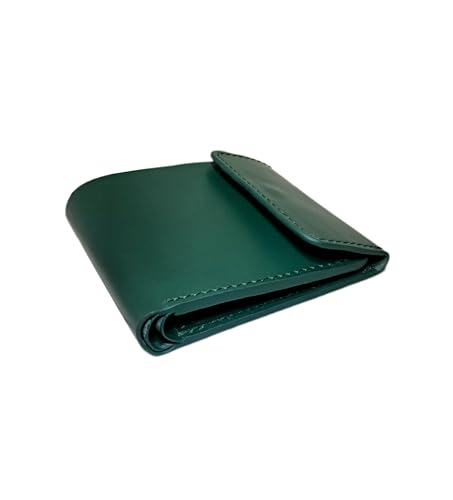 INGVARR Handmade Compact Leather Wallet, Leather Purse, Unique Gift (Green)