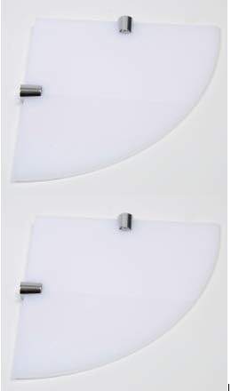 BSM Marketing SET OF 2 Wall Mounted Floating Acrylic Corner Shelves with Chrome Supports available in Clear, Black and White (White, 150mm x 2)