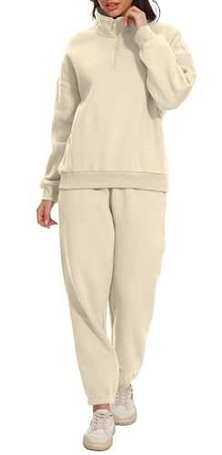 Women Oversized Long Sleeve Sweatsuit Half Zip Sweatshirt & High Waisted Pants 2 Piece Outfits With Pockets