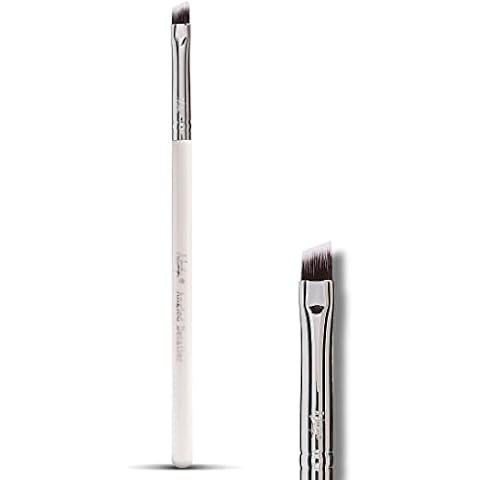 Nanshy Angled Eyebrow Brush & Angled Eyeliner Brush 2-in-1 Detailer Brow Brush - Thin Fine Line Eyebrow Brush with Precision Fine Angle Tip - Vegan & Cruelty-Free Eye Makeup Brushes - White Cover