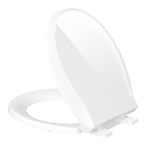 Image of Aunsffer Toilet Seat Plastic White, Round Toilet Lid 16.5 inch, Round Shape Soft Close, Ergonomic Design, Comfort and Safe, Never Loosen