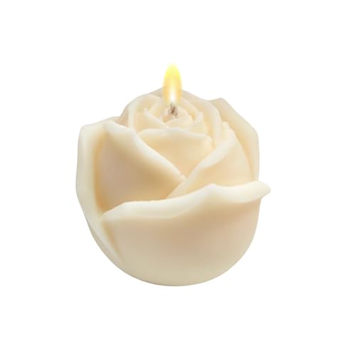 White Rose Flower Aromatherapy Decorative Candle, Rose Shaped Flower Pillar Candle, Scented Natural Soy Wax Candle, Perfect Gift Ideas for Wedding Favor, Birthday Anniversary, Unique Gift