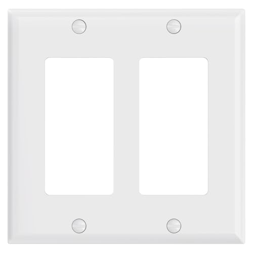 AIDA 2-Gang Standard Light Switch Cover Plate, Decorative Wall Plates Outlet Covers, Glossy White, 1-Pack Unbreakable Thermoplastic Switch Plates, UL Listed, 4.5" H x 4.57" L